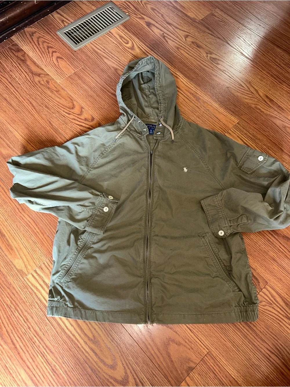 Polo Ralph Lauren Full Zip Hooded Windbreaker Cotton Blend Olive Green Sz Xl - Picture 16 of 16